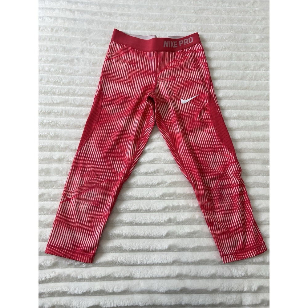 Nike Girls Womens Pro Hypercool Capris Sunblush/Light Fusion Red Size L View 3